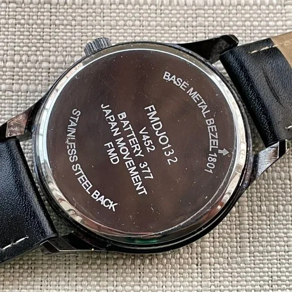 FMD Men Wristwatch Black Leather Band Analog Quartz Watch - Picture 8 of 11